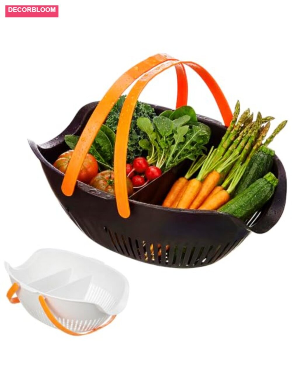 2 Pc Garden Harvest Basket Set w/ Dividers Plastic Tool Caddy Rinse Drain